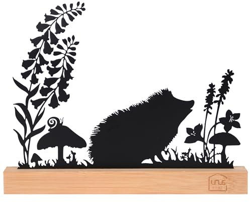 UNUS Aufsteller Igel Silhouette Herbstdeko aus Metall auf Bambus Sockel Fensterdeko