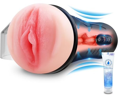 Vibrating Male Masturbator Squeezable Pocket Pussy, Lifelike Textured Vagina, Masturbation Cup with 7.5 Depth, Plump and Soft Fleshy Masturbating Stroker Sex Toy for Men Realistic Sex Toýs for Man