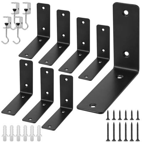 Redunest L Floating Shelf Brackets,8 Pack Heavy Duty L Brackets for Shelves, L 5 X H 4 Black Metal Countertop Support Brackets,Wall Mounting for Wood