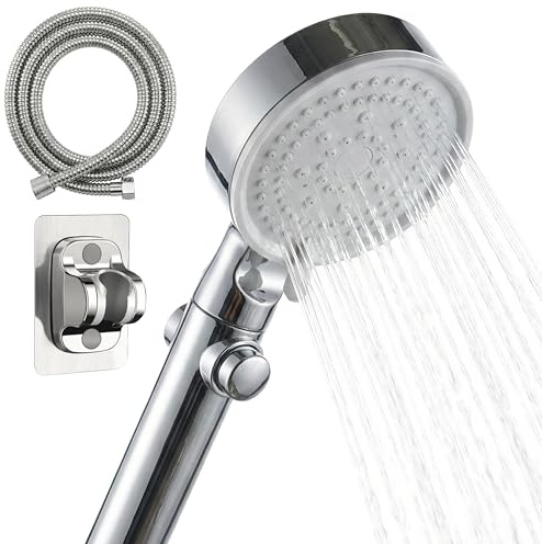 Soffione Doccia Alta Pressione Anticalcare con Tubo 200 cm e Supporto Universale