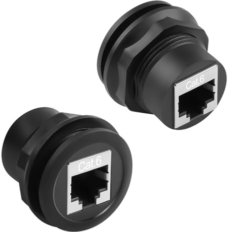 QIANRENON CAT6 RJ45 gänga fast montering ethernet-adapter koppling 1000 Mbps RJ45 8P8C uttag till bulkhuvud montering 180° nätverksanslutning uttag, sköt, för förlängning CAT6-nätverksportsport, 2 st
