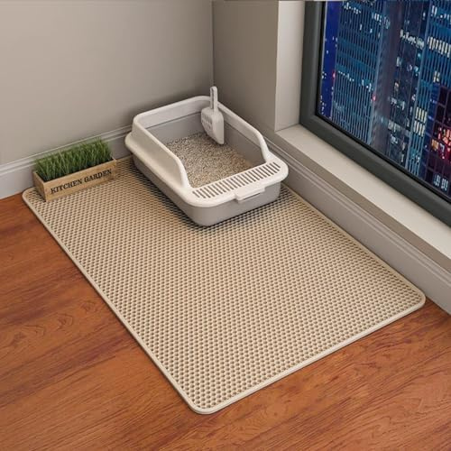 ERHAOG Tapis Litiere Chat -Tapis de LitièRe pour Chat - Eva Tapis ImperméAble à Double Couche Contrôle Litière, Tapis Litiere pour Bac à LitièRe Chat et Toilette (Beige, 90 x 60 cm)
