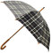 Rainbrella Klassischer Regenschirm mit automatischem Öffnen, Echtholzhakengriff, Schwarz kariert, 117 cm