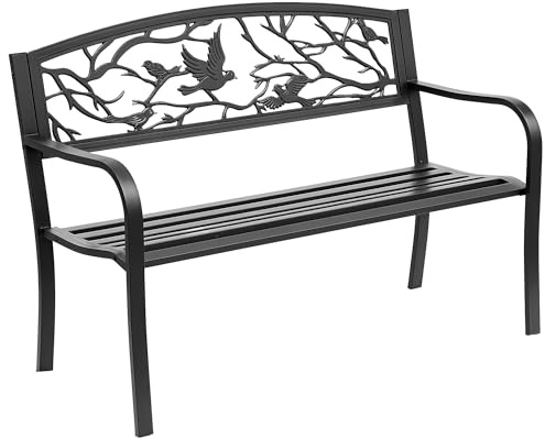 Outsunny Banc de Jardin 3 Places Banc extérieur Jardin Style Rural Chic pour Balcon terrasse Patio 127 x 60 x 85 cm métal époxy anticorrosion Noir