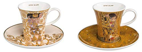 CREAFLOR HOME 2X Gustav Klimt Espressotassen DER Kuss + DIE ERWARTUNG konisch Goebel Porzellan