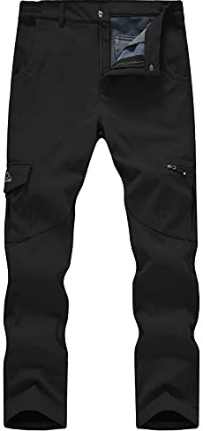 Gopune Herren Skihose, wasserdicht, Softshell-Hose, Outdoor, Wandern, mit Fleece gefüttert, Reißverschluss, Snowboard-Hose, Schwarz, Größe 38