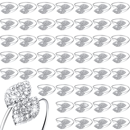 Hotop 48 Pcs Silver Rhinestone Napkin Rings Set – Elegant Crystal Table Decor for Christmas, Wedding, Party, Holiday Dinner & Banquet Decorations