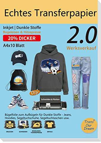 TransOurDream (10 Blatt A4, 1 A3 Silikonpapier Inkjet Bügelfolie Transferfolie zum Aufbügeln für dunkle T-Shirts, Jeansstoffe und Leinentasche, bedruckbares Transferfolie (Graue Foile)