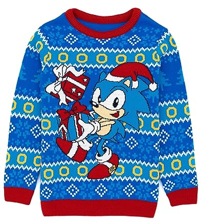 Sonic The Hedgehog Kids Christmas Jumper | Boys Girls Video Game Movie Festive Navy Knitted Sweater | Xmas Gifts for Him Her 5-6 Years