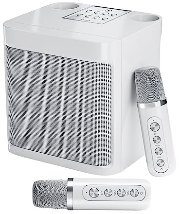 Flyasny Máquina de Karaoke con 2 micrófonos inalámbricos para Adultos y niños, Sistema PA portátil con Altavoz de Karaoke Bluetooth, Compatible con TF, AUX-in, Mejor Regalo para niños y niñas
