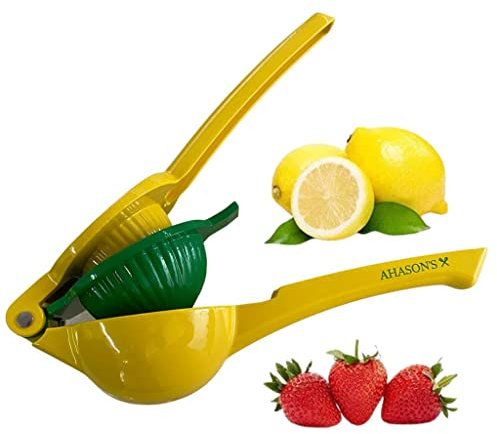 AHASON'S Metal 2-In-1 Lemon Lime Squeezer - Hand Juicer Lemon Squeezer - Max Extraction Manual Citrus Juicer (Yellow-Green)