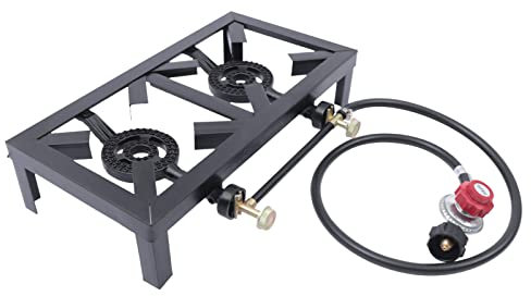 Gas Burner|8KW/27295BTU Portable Double Burner Outdoor Gas Stove Propane Cooker with Adjustable 0-20Psi Regulator Hose for Outdoor Camping, Cooking & BBQ, Home Brewing