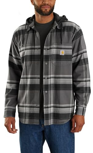 Carhartt 105938 Relaxed Fit Rugged Flex Flannel Fleece-Lined Hooded Shirt Jac BLACK M