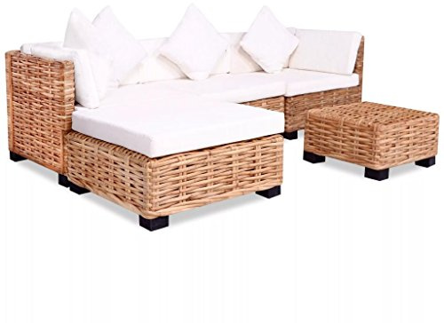 Festnight 14pz Divano da Esterno, Divano Rattan Naturale, Set Salotto da Esterno, Salotto da Giardino, in Rattan Naturale