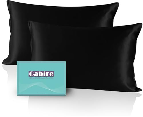 Gabire Mulberry Silk Pillow Cases Set of 2, Both Sides Real Silk Pillowcase for Hair and Skin Prevent Acne Pillowcase Organic Silk Pillowcase 2 Pack with Hidden Zipper, Black, Standard (20×26)