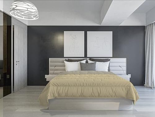 Italian Bed Linen PIUMINO ESTIVO IGNIFUGO BICOLORE SAIA, Tortora/Panna 250 x 200 cm