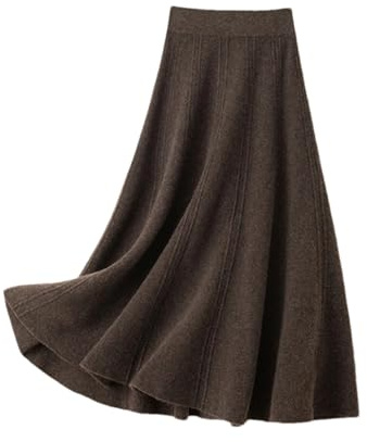 REHJJDFD Gonna a ombrello da donna a vita alta lavorata a maglia, gonna in lana per autunno e inverno, caffè scuro XXL