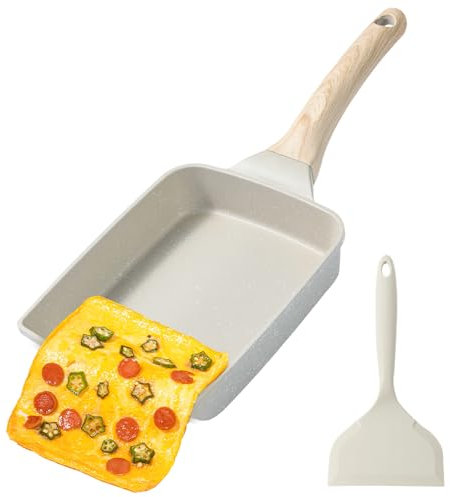 Japanese Omelette Pan, Tamagoyaki Omelette Pan with Maifan Stone Coated Surfac, Egg Pan Skillet, Frying Pan Flat-Bottomed Pancake Egg Roll Steak Pot with Spatula, for All Hobs & Induction Cookware