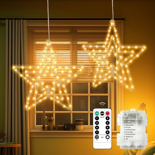 Estrella de Navidad luces de hadas conjunto de 2, giratorio 75 LED luces de Navidad con función de temporizador, interior y exterior de Navidad decoración de luces de hadas para la Navidad, fiesta, de