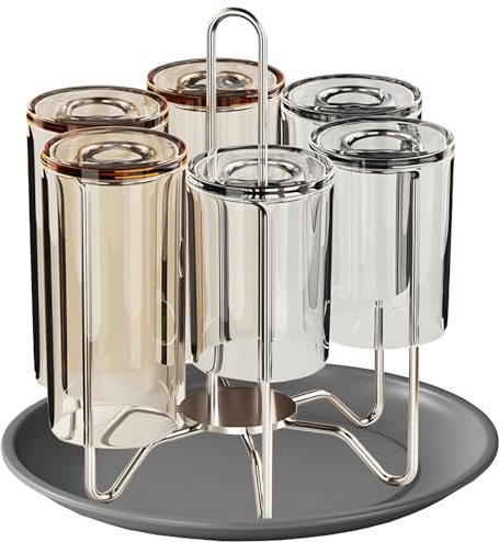 Chemlliy Cup Drying Rack Stand, Stainless Steel 6 Cups Mug Drying Rack Drainer Holder, Countertop Cup Rack Dryer for Glasses, Tumbler, Water Bottle