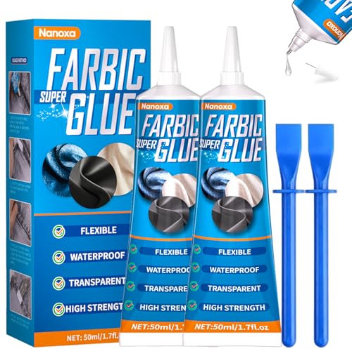 Nanoxa Textilkleber, 100ml Textilkleber Waschmaschinenfest, Extra Stark Permanenter Stoffkleber für Stoffe, Kleidung, Leder, DIY-Bastelarbeiten, Puppenreparatur, Textilien, Filz, Aufnäher