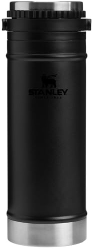 Stanley Travel French Press Coffee Maker, 473 ml, 5 Minutes Brew, Keeps Hot for 4 Hours, Mesh Filter for Coffee Grounds, Insulated Stainless Steel Press, BPA-Free, Black 2.0