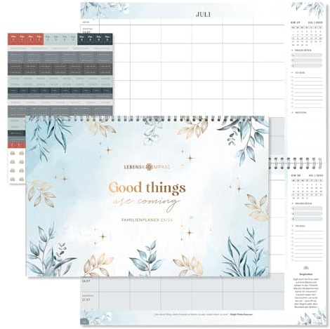 Lebenskompass Wandkalender 2025/2026 - Familienplaner 2026 Frosty mit Stickerset und Extra Viel Platz zum Eintragen - Kalender 2026 - Familienkalender sofort nutzbar bis Dez 2026