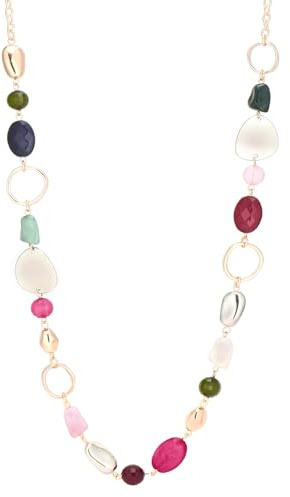 Dazylleco Long Chunky Beaded Necklaces for Women Rose Gold/Gold Long Statement Necklace Sweater Chain Costume Jewellery Gifts for Her(Colorful)