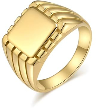 Cadoline Anillo de sello de acero inoxidable con diseño de hombre, 15 mm, cara texturizada, clásico, de moda.
