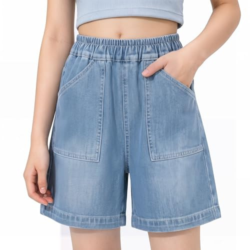 FILOWA Vaqueros Cortos para Niñas Baggy Shorts Jeans, 7-15 años | Cintura Elástica, Cortos Denim, Holgados, Pierna Ancha, Verano Pantalones, Mezclilla Shorty, Casual, Streetwear, Moda