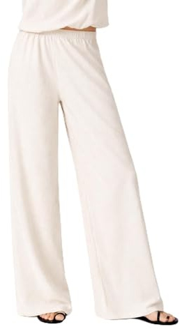 JADEA Completo donna pantalone gamba larga e maglia scollo a barca 4947/4935 (Bianco, L)