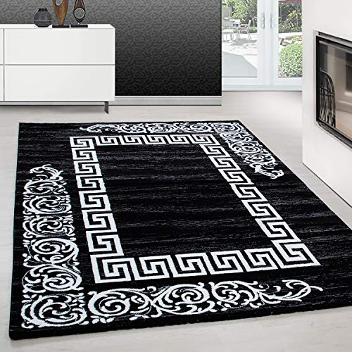 Teppium Moderno Tappeto per Soggiorno 160x230 cm, Bianco e Nero, Design a Meandro - Tappeto a Pelo Corto Extra Morbido e Facile da Pulire, Lavabile, Ideale per Cucina, Camera da Letto e Sala da Pranzo