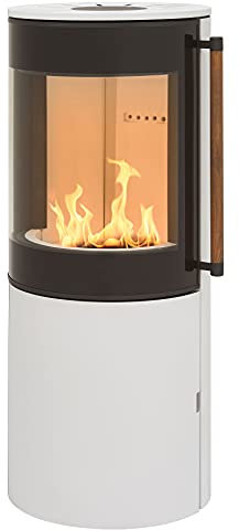H&M Mono 3.0 runder Kamin-Ofen in Stahl Weiß Moderne 160° Sichtscheibe Reeling-Griff Holz-Fach mit separater Tür 7kw 116cm Höhe innovatives Design klein