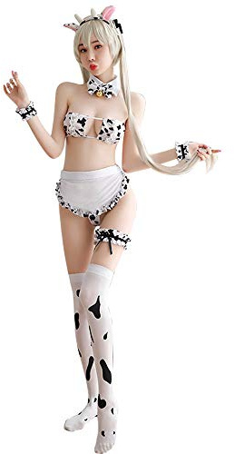 SINMIUANIME BH och trosa set dam sexig kokostym tecknad bikini anime cosplay underkläder, 7024svart vit, en storlek