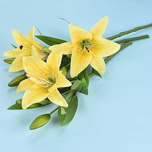 SJDWDX, 3 fiori artificiali di tigre, bouquet di giglio, realistico al tatto, 36 cm, con giglio di tigre, in plastica, per casa, matrimonio, ristorante, ufficio, decorazione gialla