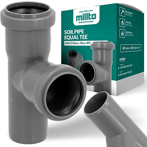 Millto™ Raccord de tuyau d'égout en T - 40 x 40 x 40 cm - 90 ° - Raccord de tuyau d'égout - Raccord de système sanitaire - Raccord de drainage - Polypropylène