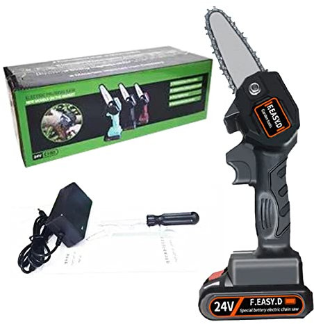 Mini tronçonneuse électrique sans fil avec batterie 24 V avec chargeur et piles, mini tronçonneuse électrique de 10,1 cm pour sécateur, sécateur, coupe du bois