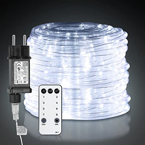 Jopassy Tubo luminoso per esterni, 20 m, 200 LED, per interni, 8 modalità, tubo luminoso per Natale, feste, tubo luminoso con telecomando, impermeabile, bianco