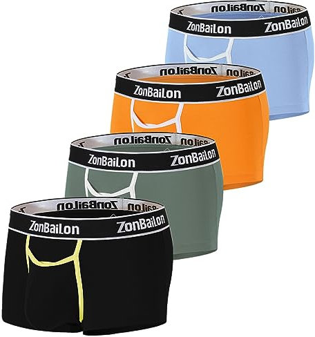 ZONBAILON Horizontal Fly Herren-Unterwäsche, Bequeme Boxershorts für Herren, 4er-Pack, Orange/Hellblau/Bohnengrün/Schwarz, Medium