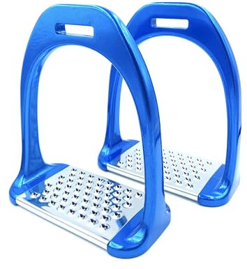 JA Horse Étrier en aluminium pour cheval, équitation, équilibre, semelles antidérapantes, stables, noir, rouge, bleu, motif fibre de carbone (bleu)