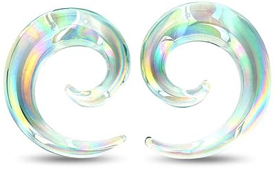 Longbeauty 1 Paar Glas Dehn Spirale Ohr Dehnstab Dehnungsstab Dehnschnecke Dehnsichel Piercing Tapers Expander Plug Tunnel Ohrstecker, Stil A, 14mm