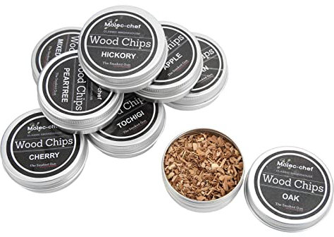 gernie Natural Wood Chips for Smoker Grill and Smoking Gun, 8 Pcs Wood Chips Hickory, Oak, Beech, Cherry, Mixed Logs, Peach, Pear, for Smoking Beef Pork Chicken Fish and Whisky