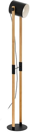 EGLO Stehlampe Hornwood, Vintage Standleuchte im Industrial Design, FSC, Retro Standlampe aus Stahl und Holz, Farbe Schwarz, creme, braun, Fassung E27, FSC zertifziert, inkl. Trittschalter