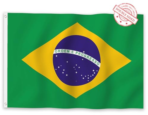 Aoihraan Bandera Brasileña 80x120cm Doble Cara 100% Poliéster Color Brillante Celebración Al Aire Libre Decorada Pórtico Bandera Nacional Con 2 Robustas Máquinas Precisión Anillo Cable Cosidas