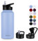 MURBONE Edelstahl Trinkflasche 1L, (+2 Deckel)-mit Strohhalm,BPA frei,Thermosflasche Auslaufsicher,Kohlensäure Geeignet,Thermoskanne Vakuum Doppelwandisolierung für Sport, Reisen, Camping