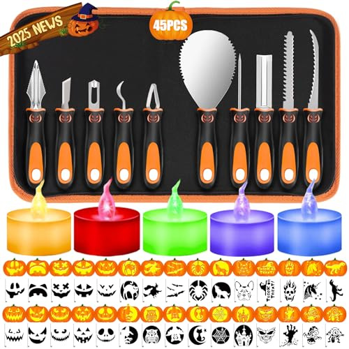 kopotma Pumpkin Carving Tools, Halloween Pumpkin Carving Kit with Stencils, Professional Pumpkin Carving Tools Set, Pumpkin Carving Kit for Kids & Adults