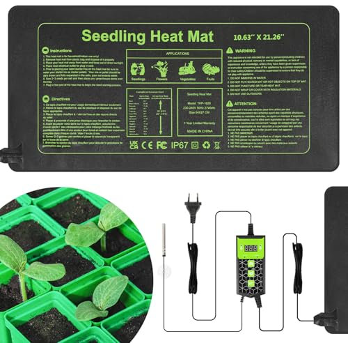 Jopassy 1 Stück Heizmatte Pflanzen mit Thermostat, Wärmematte IP67 Wasserdicht, 27W Heizkissen mit Timing-Funktion, Zimmergewächshaus Wärmematte für Sämling Germination,Reptil(55x27cm)