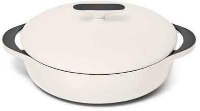 Caraway Enameled Cast Iron Braiser - 3.5 qt Braiser Pan - 3 Layer Enamel Coating - No Seasoning Required - Compatible With All Stovetops - Oven Safe - Free From Forever Chemicals - Cream