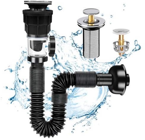 Waschbecken Ablaufgarnitur Kit, Abflussrohr Kit für Waschbecken Abfluss, Siphon Waschbecken Kit, Ablaufgarnitur Waschbecken mit 295-985mm PVC Rohr Erweitert Werden Können