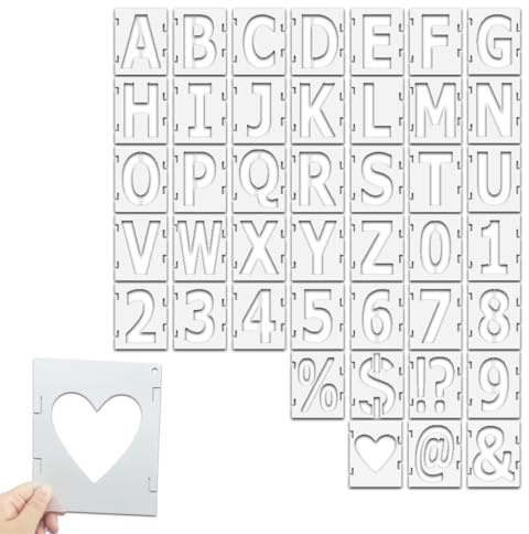42 Pezzi Stencil Lettere e Numeri Piccoli 7.6cm3inch Stencil Alfabeto Normografo Letter Stencils Riutilizzabili Modelli di Alfabeto Kit di Stencils ad Incastro (12.7cm/5inch)